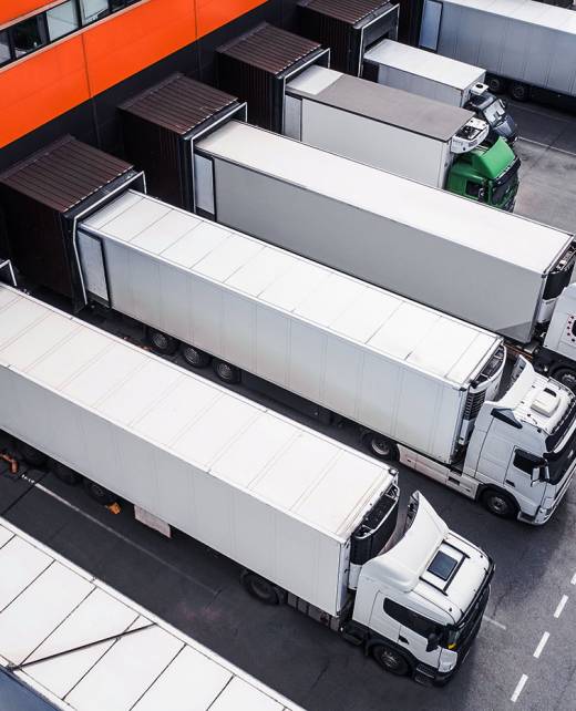 Aerial view of trucks loading in the distribution hub